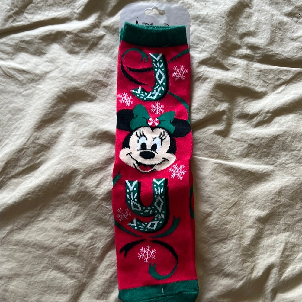 Festive Red and Green Minnie Mouse Socks